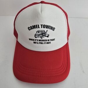 Camel Towing Red and White Trucker Hat